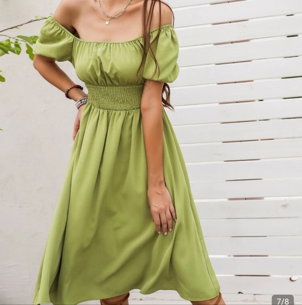 SHEIN Seafoam Green Off-Shoulder Midi Dress